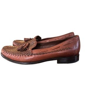 Cole Haan chestnut brown woven Leather Tassel Loafers